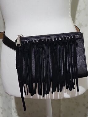 Rebecca Minkoff Women's S Black Fringe Belt Bag